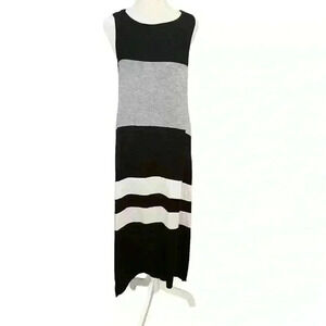 DKNY Tank Maxi Dress Size S Black Grey White Stripes Stretch Casual Boho Pockets
